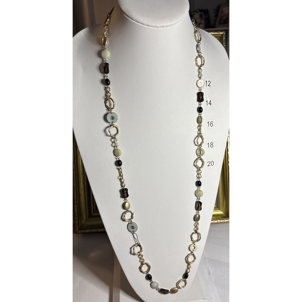 Lia Sophia Everglade Necklace Mother of Pearl Glass Matte Gold 38–41" Retired